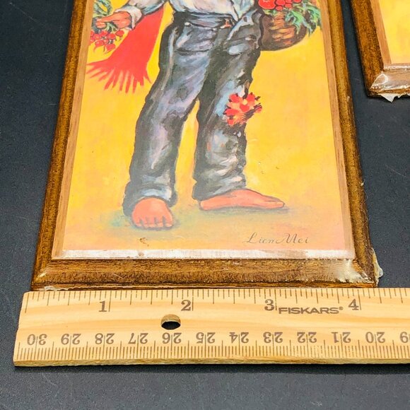 60s Big Eye Kid Print Wood Plaque Wall Hanging Set of 3 New Old Stock Boho Gypsy - Picture 7 of 10